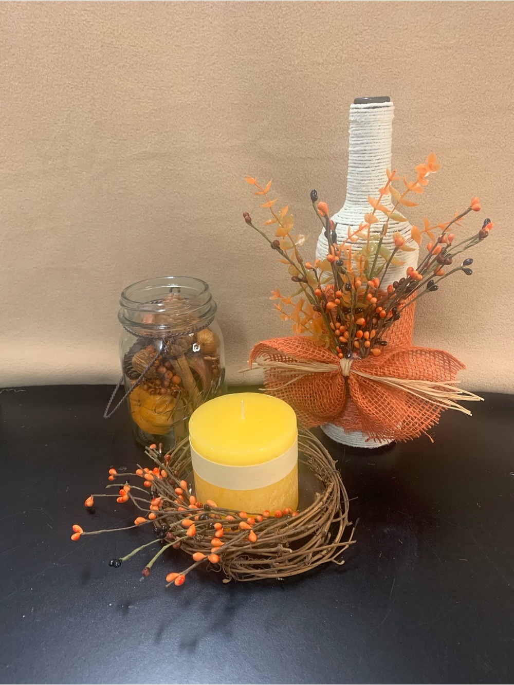 Orange Harvest Faux Berry Candle Table Accent - Unbranded. Inv 579
